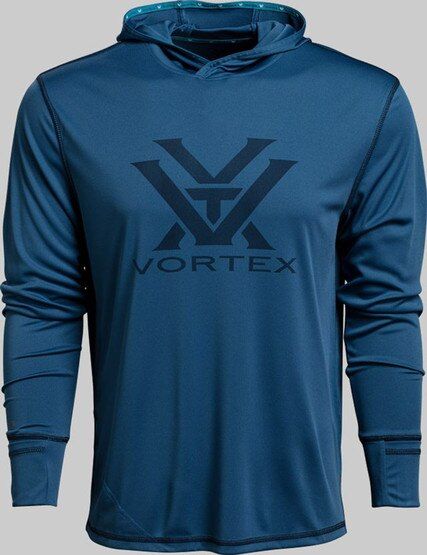 Vortex Optics Sun Slayer Lightweight Hoodie in Navy Blue features moisture wicking fabric